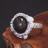 Natural Labradorite Geometric Irregular Rings for Women 925 Sterling Silver Gold Silver Adjustable Chic Punk Exaggerated Jewelry - GQTORCH Jewelry