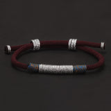 999 Pure Silver Beaded Charms Tibetan Braided Rope Bracelet for Men Women Black Red Color Lucky Rope Wristband Vintage Jewelry