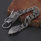925 Sterling Silver Dragon Curb Chain Bracelet for Men Cuban Link Chain Bangle Domineering Heavyweight Cool Punk Biker Jewelry