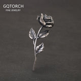 Original 925 Sterling Silver Antiqued Rose Pendant Necklace for Women Gothic Vintage Accessory Flower Jewelry Party Gift