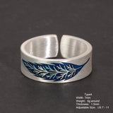 True 999 Sterling Silver Simple Open Enameling Ring Leaf Whale For Men and Women Vintage Matte Fine Jewelry