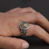 Solid 925 Sterling Silver Men's Lion Ring Retro Punk Retro Locomotive Ring Men's Leaf Male Jewelry