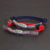 925 Sterling Silver Braid Bracelet with Dzi Bead Talisman Adjustable Colorful Bracelet for Men and Women