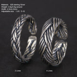 S925 Sterling Silver 2 and 4 Lines Braided Rings Handmade Viking Bands Adjustable Size 5-10 Handcrafted Jewelry