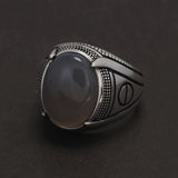 S925 Sterling Silver Agate Signet Ring for Men Turkish Wedding Ring Vintage Retro Fashion Motor Biker Party Jewelry