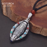 999 Pure Silver Six-Syllable Mantra Rotatable Prayer Wheel Pendant Necklace Om Mani Padme Hum Tibetan Buddhist Jewelry