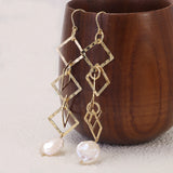 925 Sterling Silver Natural Baroque Pearl Drop Earrings for Women Gold Plated Geometric Exaggerated Fashion Female Jewelry