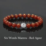 8mm Natural Stone Beaded Bracelet for Men Women 925 Sterling Silver Vajra Six Words Mantra Charm Obsidian Agate Handmade Jewelry