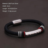 999 Pure Silver Six Words Mantra Tube Charm Rope Bracelet Hand Woven Black Red Braided Bracelet Women Men Retro Jewelry - GQTORCH Jewelry