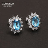 925 Sterling Silver Luxury Topaz Red Garnet Flower Stud Earrings with Inlaid Zircon Women Elegant Wedding Jewelry Accessories