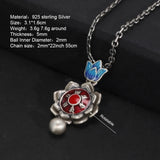 925 Sterling Silver Six-character Amulet Pendant Necklace Enameling Lotus Rotatable Women's Buddhist Jewelry