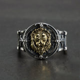 Solid 925 Sterling Silver Men's Lion Ring Retro Punk Retro Locomotive Ring Men's Leaf Male Jewelry