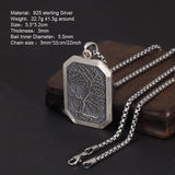 Vintage Men's Tree of Life Pendant Necklace Real 925 Sterling Silver Square Plate Amulet Vintage Nordic Viking Jewelry