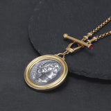 925 Sterling Silver Gold Coin Goddess Necklace for Women Portrait Pendant Bead Chain Two-tone Fashion Vintage Jewelry