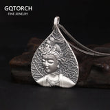 Sterling Silver 999 Vintage Pendant for Men and Women Bodhisattva Buddhist Religious Amulet Charm Necklace Fine Jewelry