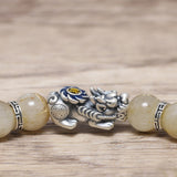 Natural Citrine Beaded Bracelets with 925 Sterling Silver Pixiu Charms Accessories Man and Women Transfer Luck Jewelry