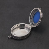 925 Sterling Silver Cameo Locket Pendant Necklace Blue Agate White Shell Openable Pendant Vintage Jewelry