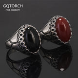 Authenic 925 Sterling Silver Men's Signet Ring with Black/Red Agate Vintage Trendy Wedding Rings Unisex Handmade Turkey Jewelry