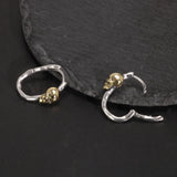 S925 Sterling Silver Skull Gold Plated Hoop Earrings Vintage Punk Earrings Men and Women Jewelry