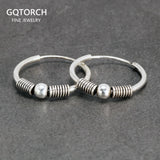 18mm Hoop Earrings for Women 925 Sterling Silver Retro Round Thai Silver Circle Women Jewelry