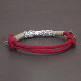 Real 999 Sterling Silver Double Dragon Playing Ball Handwoven Adjustable Bracelet for Men and Women Lucky Rope Bracelets