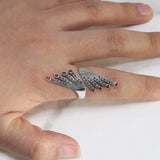 S925 Sterling Silver Wings Rings For Women Adjustable Exaggerated Big Ring Inlaid Garnet Stone