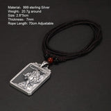 Vintage Punk Sterling Silver 999 Tiger Pendant Necklace with Adjustable Rope for Male and Female Zodiac Jewelry