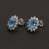 925 Sterling Silver Luxury Topaz Red Garnet Flower Stud Earrings with Inlaid Zircon Women Elegant Wedding Jewelry Accessories