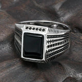 925 Sterling Silver Rings For Men Black Green Red Natural Onyx Stone Square Shape Zirconia Inlaid Turkish Jewelry - GQTORCH Jewelry