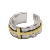 S925 Sterling Silver Thai Silver Ring Vintage Men's and Women's Wide Cross Ring Opening Adjustable Jewelry