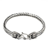 Real Pure 925 Sterling Silver Double Dragon Heads Wristband Handwoven Chain Bracelet Viking Jewelry