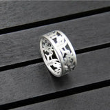 Vintage 999 Sterling Silver Rings For Women and Men Six Words Hollow Design Mantra Buddhist Jewelry