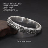 Good Luck Buddhist Symbols Real Solid 999 Sterling Silver Signet Cuff Bracelet Bangles For Men and Women Eight of Buddhism