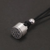 925 Sterling Silver Good Luck Amulet Pendant Necklace Blessing Black Leather Rope Adjustable Character Fu Fengshui Retro Jewelry