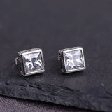 S925 Sterling Silver Vintage Craft Black Agatestud Earrings Women Simple Square Zircon Earrings Thai Silver Jewelry