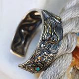 Retro Ethnic Style Craftsman Silver Handmade S925 Sterling Silver Dragon Playing A Ball Men's Personality Wide Bracelet