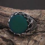 925 Sterling Silver Black Onyx Signet Ring for Men Micro Inlaid Zircon Red Green Agate Turkish Rings Fashion Vintage Jewelry