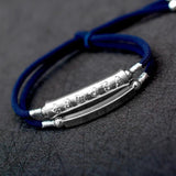 Handmade Braided Bracelet For Men 999 Sterling Silver Om Mani Padme Hum Engraved Bend Charm Double Layers Lucky Rope Chain - GQTORCH Jewelry