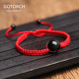 Energy Bracelets Bangles Natural Black Rainbow Eye Obsidian Bracelet Couple Hand Woven Lucky Red Rope Beads Ball For Men Women - GQTORCH Jewelry