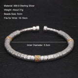 999 Sterling Silver Multi Beads Open Cuff Bangle for Women Wealth Lucky Bracelet Vintage Jewelry Anniversary Gift - GQTORCH Jewelry