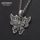 Real Sterling Silver 925 Hollowed Out Butterfly Pendant Women Vintage Personality Necklace Sweater Chain Fine Jewelry