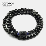 Black Rainbow Obsidian Natural Stone Bracelets Couple Multilayer Beads Strand bracelets & bangles For Women And Men - GQTORCH Jewelry