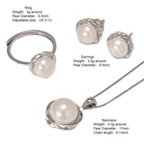 925 Sterling Silver Natural Pearl Women's Jewelry Set Elegant and Beautiful Pure Silver Earrings and Pendant Necklace Rings