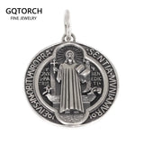 Vintage 925 Sterling Silver Saint Benedict Medallion Cross Pendant Necklace Catholic Exorcism Amulet Men and Women