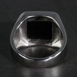 Solid 925 Sterling Silver Square Plain Ring for Men With Natural Black Agate Simple Rustic Flat Top Hallmarked Band Male Jewelry