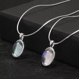 925 Sterling Silver Moonstone/Aquamarine Necklace for Women Oval Shaped Pendant Female Minimalist Elegant Jewelry Gift