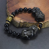 Buddhism Feng Shui Obsidian Stone Beads Bracelet Men Women Unisex Brave Troops Wristband Black Pixiu Wealth Lucky Bracelets