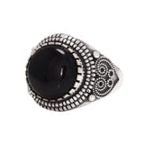 925 Sterling Silver Black Stone Agate Signet Ring for Men and Women Heart Pattern Vintage Turkish Rings Fashion Jewelry