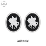 925 Sterling Silver Unicorn Cameo Onyx Ring Woman Black Onyx Earrings Pendant Round Shaped Fashion Vintage Jewelry Set