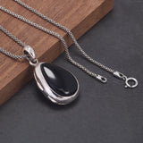 925 Sterling Silver Black Onyx Locket Pendant Necklace for Women Water Drop Frame Openable Pendants Fashion Vintage Jewelry